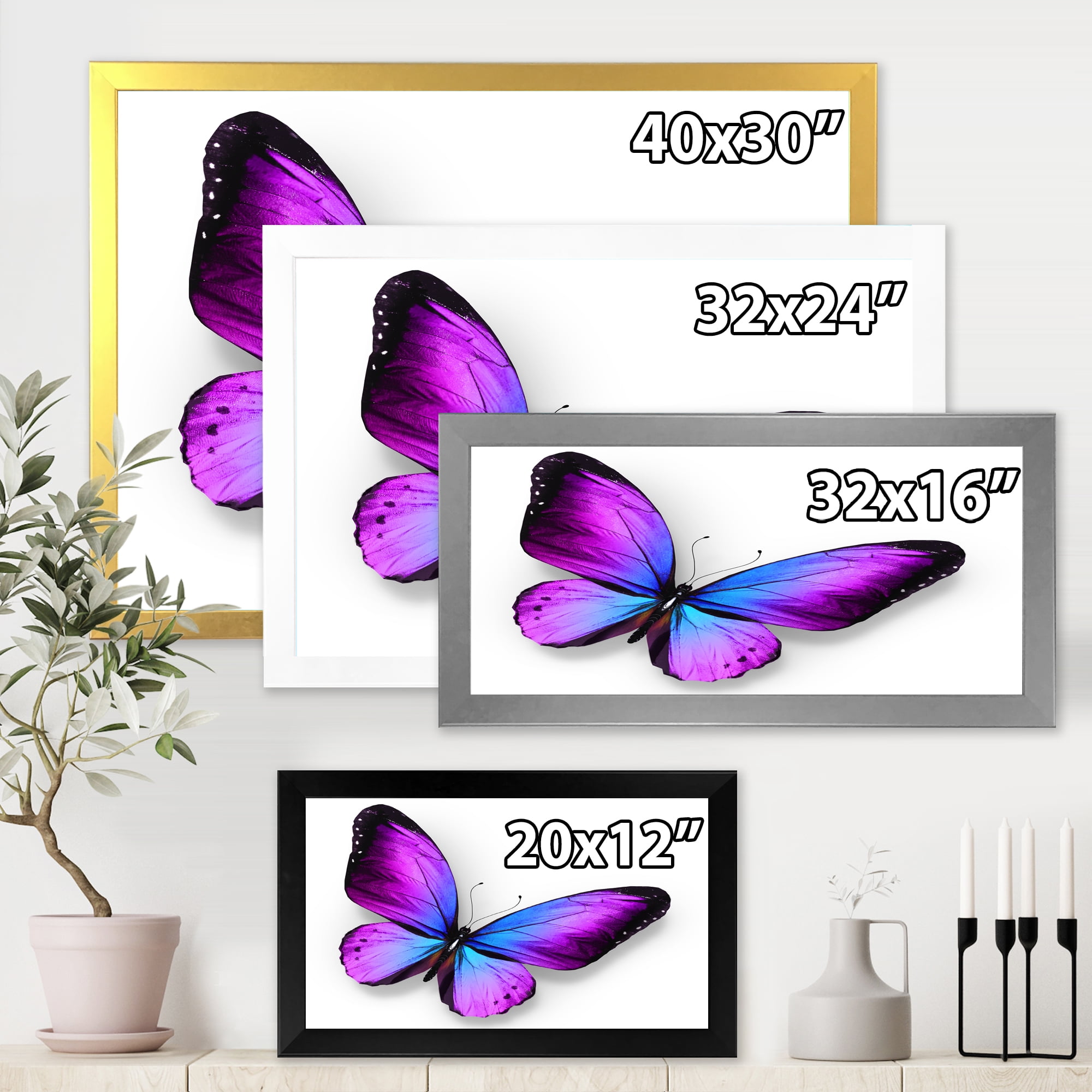 Designart 'Blue and Violet Butterfly' Modern Framed Art Print