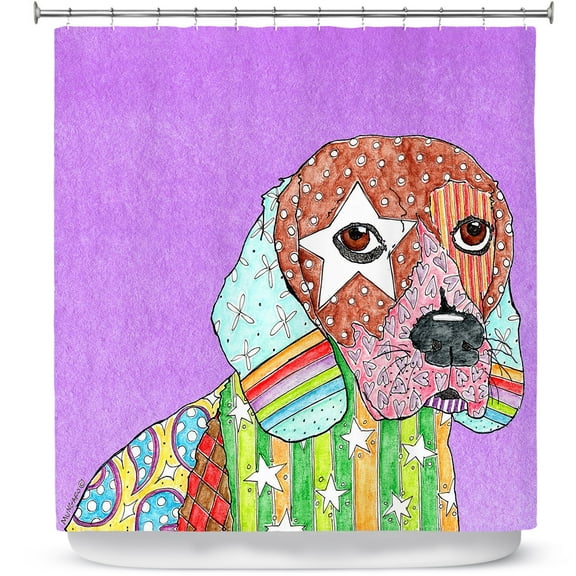 Shower Curtains 70" x 93" from DiaNoche Designs by Marley Ungaro - Beagle Dog Violet