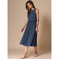 thumbnail image 3 of DARING DIVA Women's 2 Piece Round Neck Sleeveless Crop Top Midi Suit Set L Dark Blue, 3 of 6