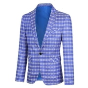 Cloudstyle Men's Slim Fit Smart Casual Plaid Single-Breasted One-Button Notch Lapel Blazer - Spring/Fall Wrinkle-Resistant Regular Length Round Hem