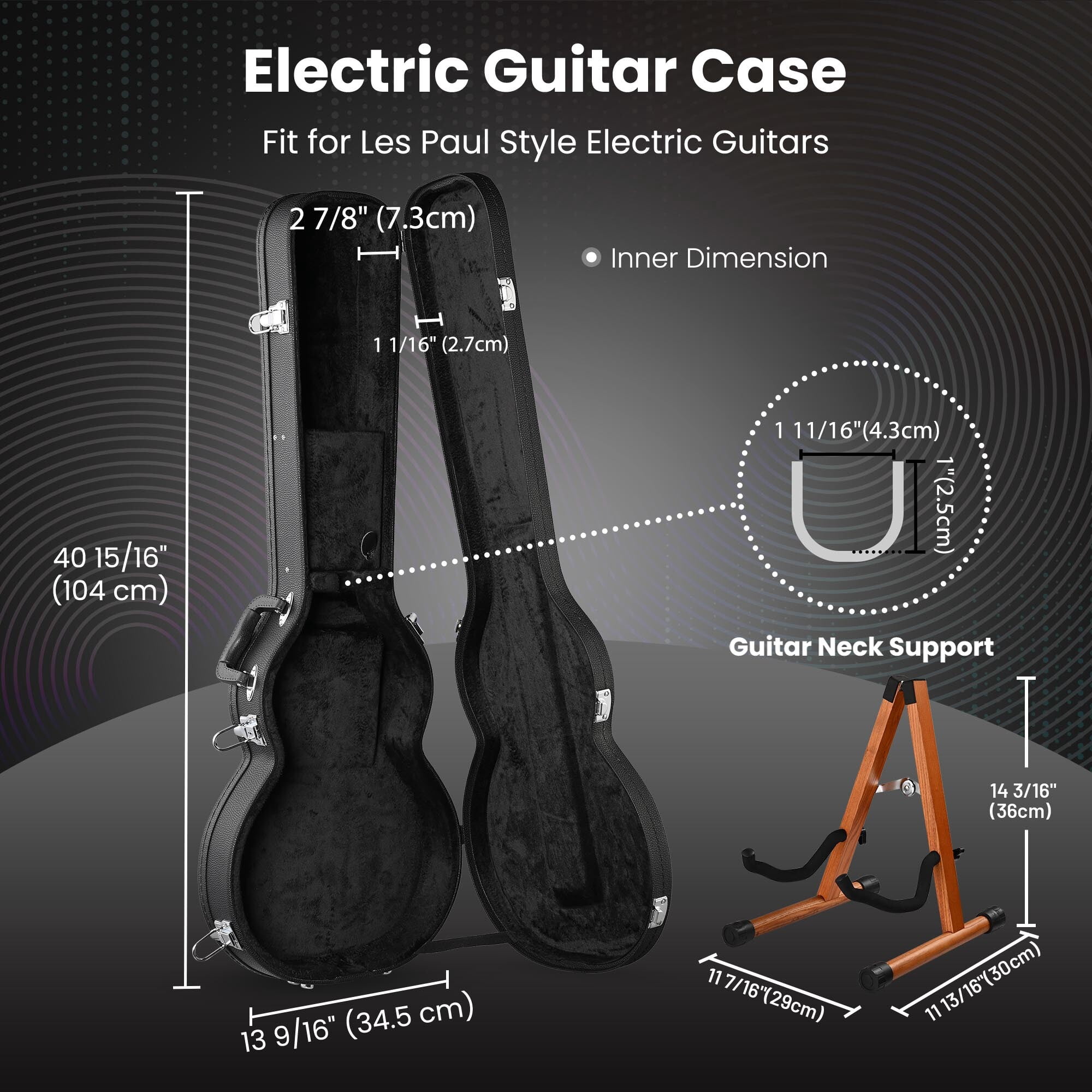 Yescom Electric Guitar Wooden Case for LP Les Paul Type w/ Folding Guitar Stand