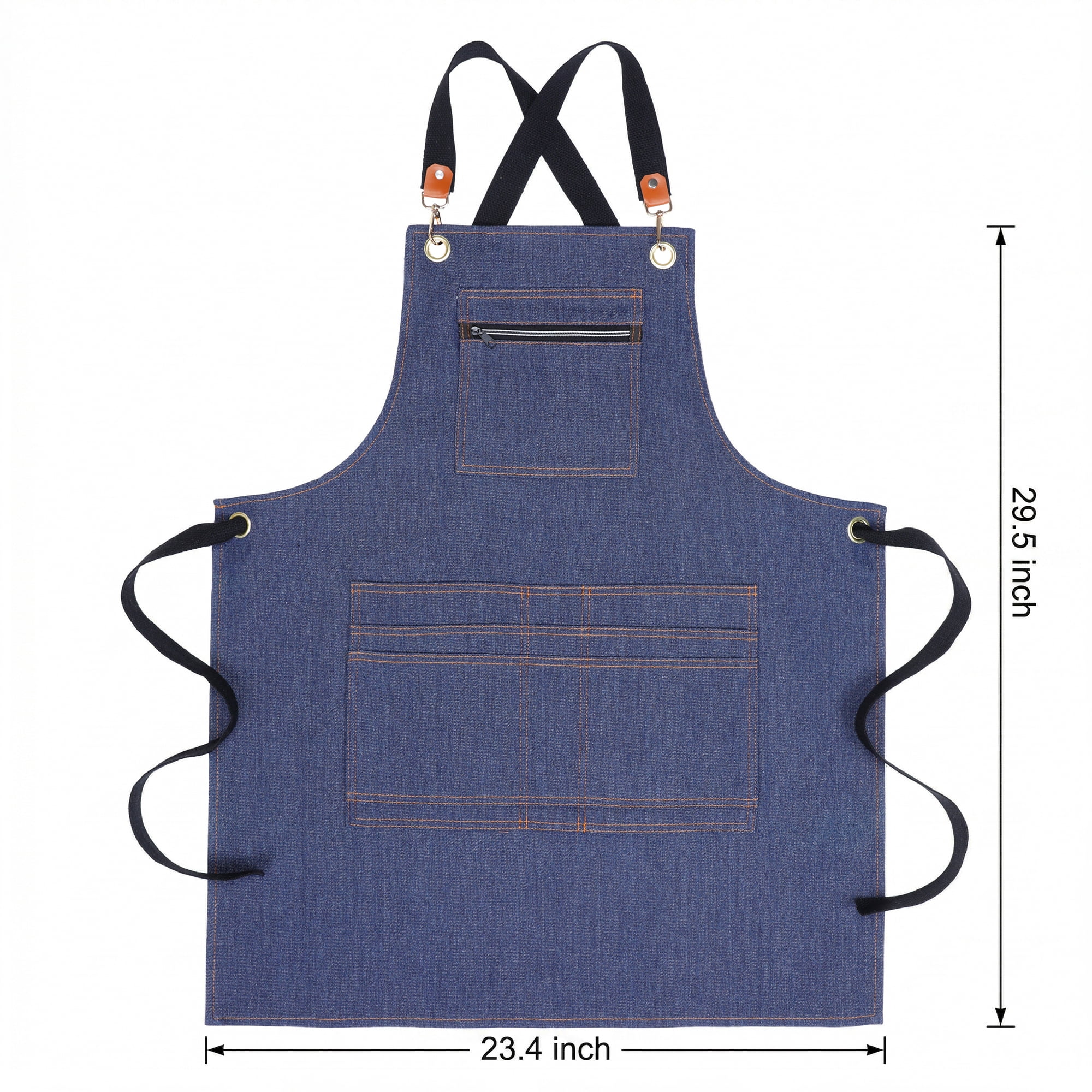 Unique Bargains Aprons with Pockets Adjustable Long Waist Cooking Apron Durable Blue