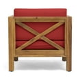 thumbnail image 6 of Indira Outdoor Acacia Wood Club Chairs with Cushions, Set of 2, Teak and Red, 6 of 7