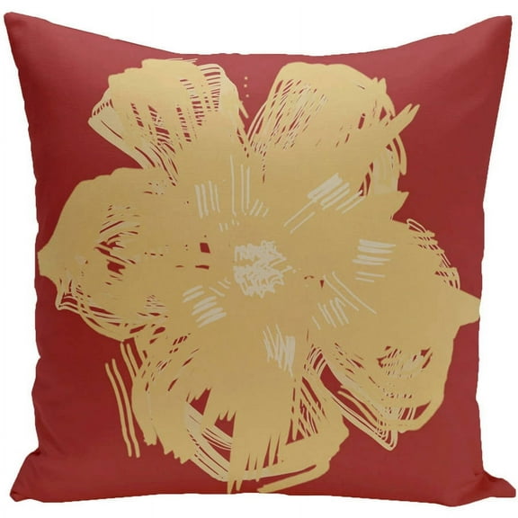 Simply Daisy 16" x 16" Polyester Outdoor Pillow, Yellow on Red
