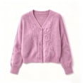 thumbnail image 4 of ABSUYY Womens V Neck Fuzzy Cardigan, Cropped Button Down Knit Jacket, Soft Lightweight Sweater Top,Size L, 4 of 5