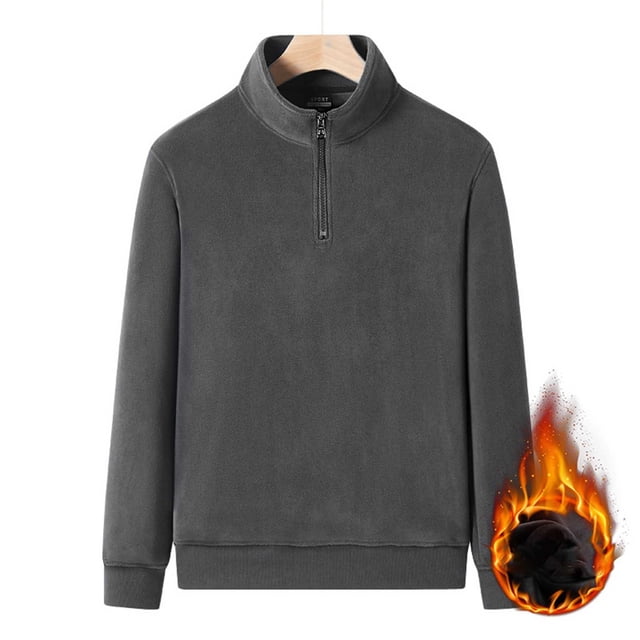 pstuiky Camisas de manga larga abrigadas para hombre, Blusa informal de manga larga con cuello alto y cremallera de polar de color liso para hombre tops de invierno para hombre xxxxl