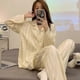 thumbnail image 1 of 2 Piece Set Pajamas for Women, Satin Silk Stripe Sleepwear, Spring Autumn, Female, Long Sleeve, Loose, Luxury, Pyjama, Women's Home Suit, 1 of 4