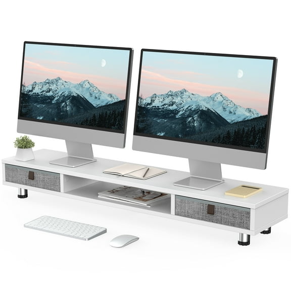 Fenge Monitor Stand, Dual Monitor Stand with 2 Drawers