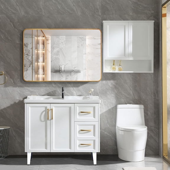 Xukmct 30x40 Inch Vanity Mirror Gold Metal Frame Makeup Mirror Rectangular Wall Mirror for Bathroom, Living Room