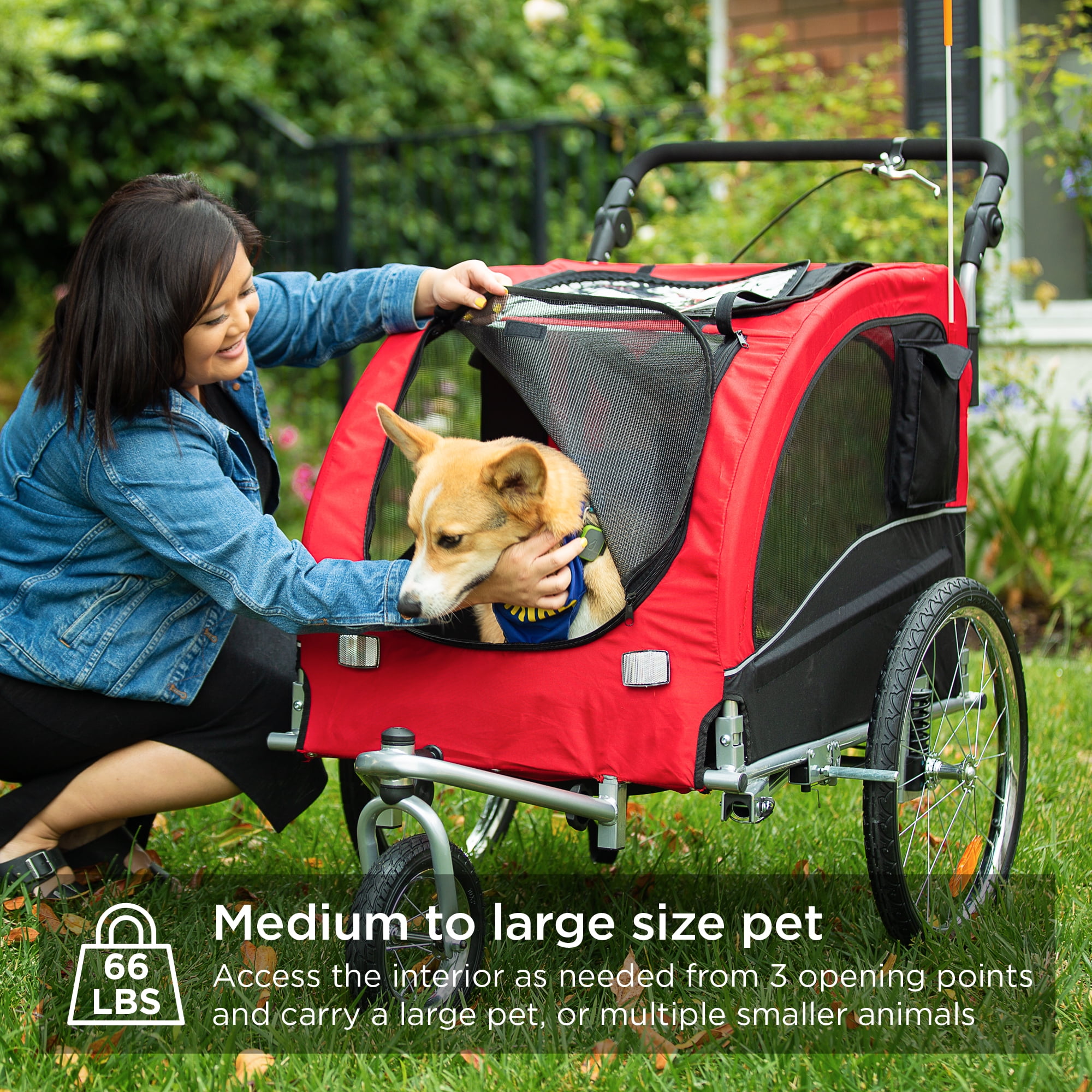 Premium Dog Buggies and Strollers Ocean Blue 2-in-1 Happy Pet Dog Stroller and Bike Pet Trailer for Medium and Large Dogs Heavy-Duty Pet Strollers with Air-Filled Tires Rear Brake System 