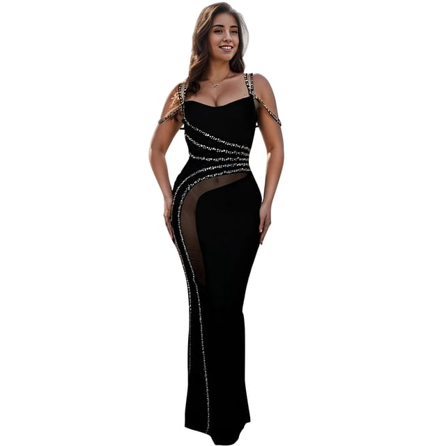 Vestido Nagfar de malla halter con strass y tirantes finos para mujer