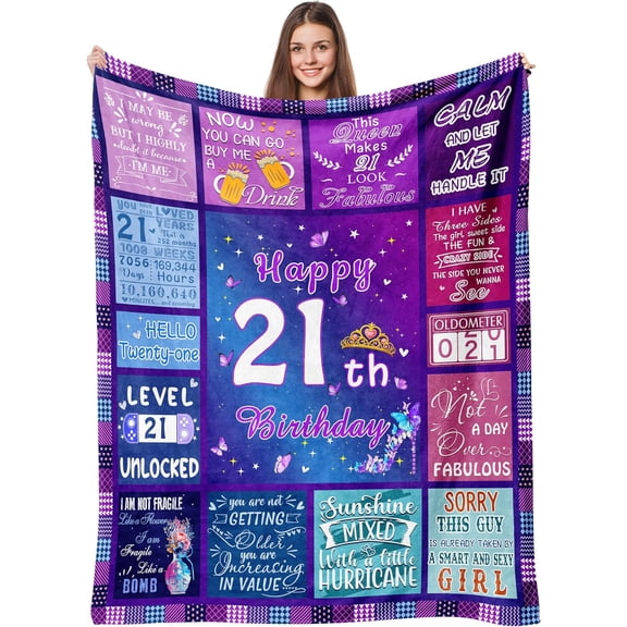 DAJU 21st Birthday Gifts for Her Women 21st birthday gifts BlanketHappy 21 Year Old Birthday Gifts Gifts for 21 Year Old Female Bestie Sister 21st Birthday Decorations(30*40inch)