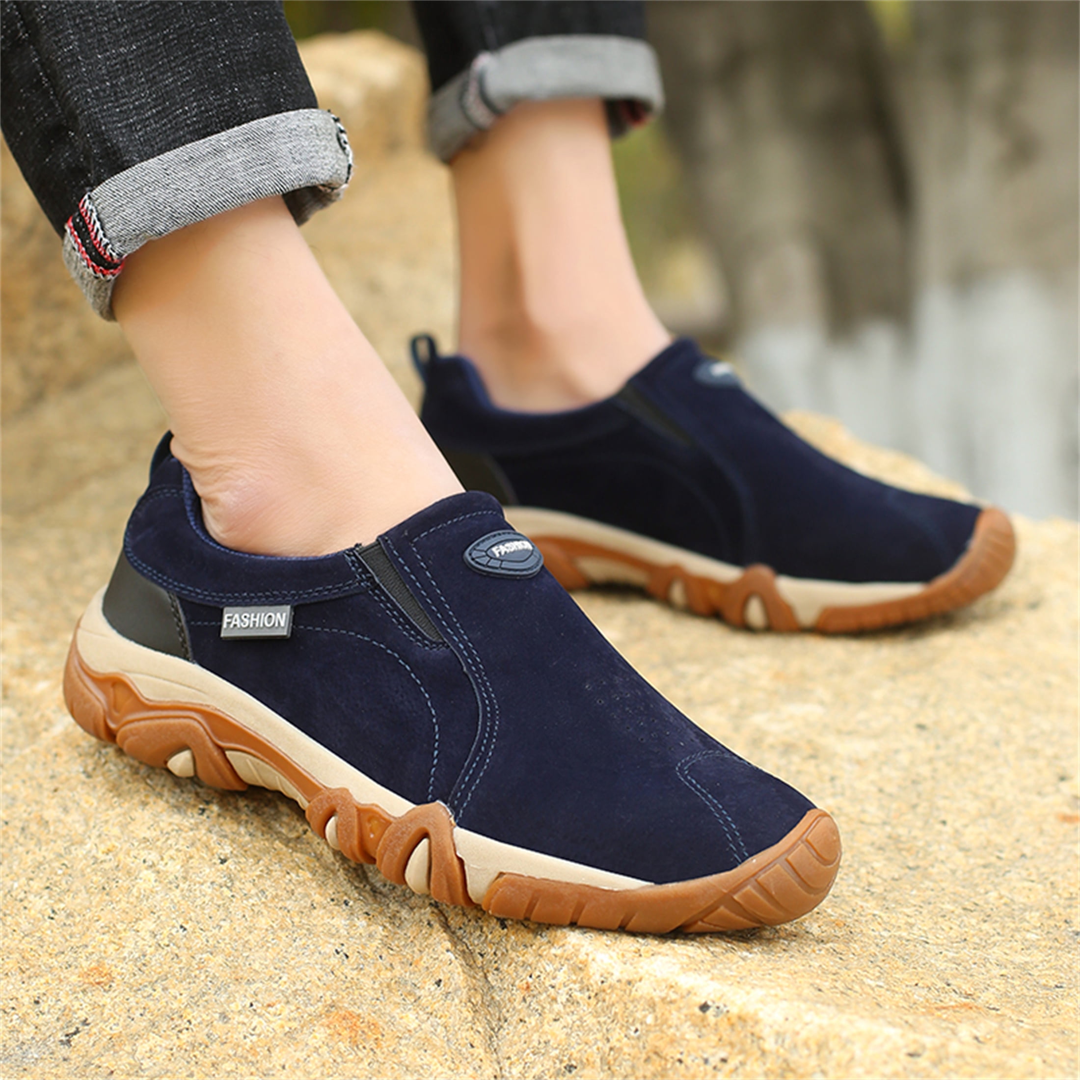 LASUDRAA Mens Outdoor Hiking Shoes Breathable Cushioned Anti-Slip Trailing Sneakers for Trekking Walking Camping
