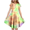 thumbnail image 2 of ZACPNCV Robe Fille Manches à Volants à Étages Évasée Ligne A Mignonne Midi Décontractée Robe d'Été Orange 4-5 Ans, 2 of 9