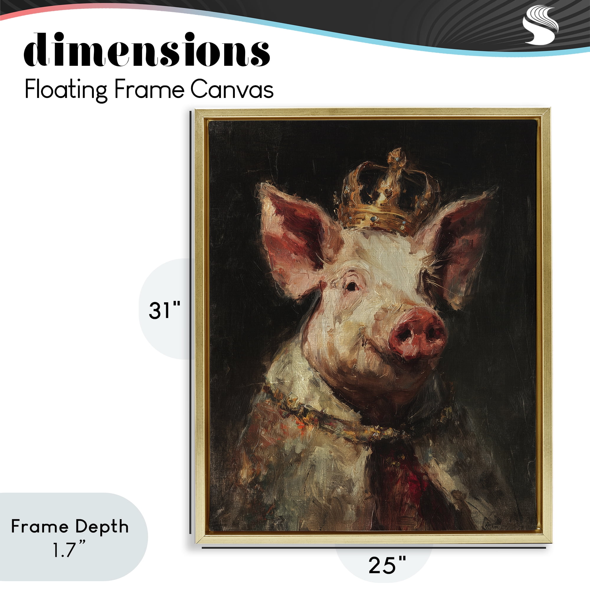 Stupell Industries Royal Swine Portrait Gold Framed Floater Canvas Wall Art, design by Svetlana Aleynikova