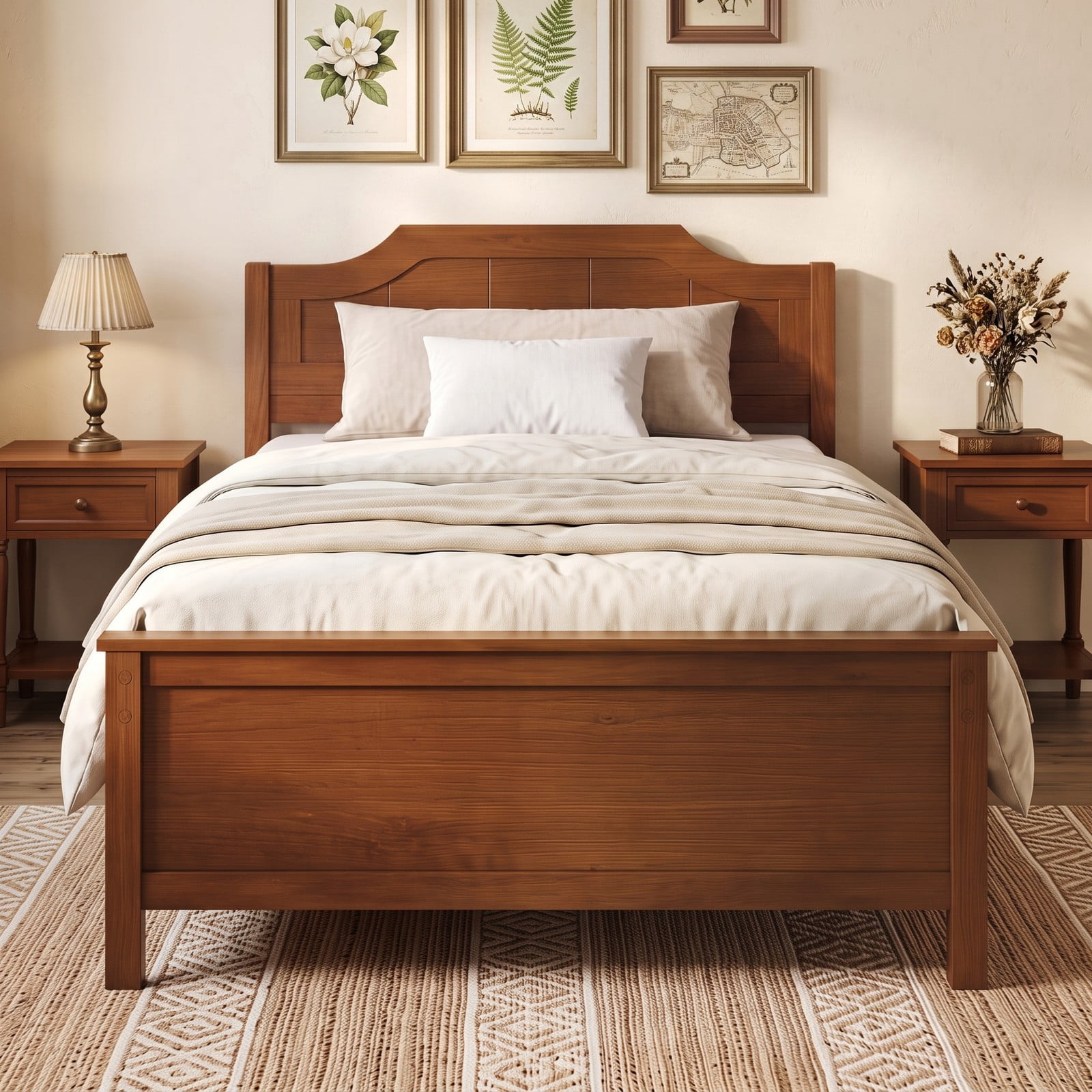 Furnibear Twin Bed Frame with Arched Headboard and Footboard, Pine Wood Platform Bed Frame with Slat Support for Kids Room, Walnut