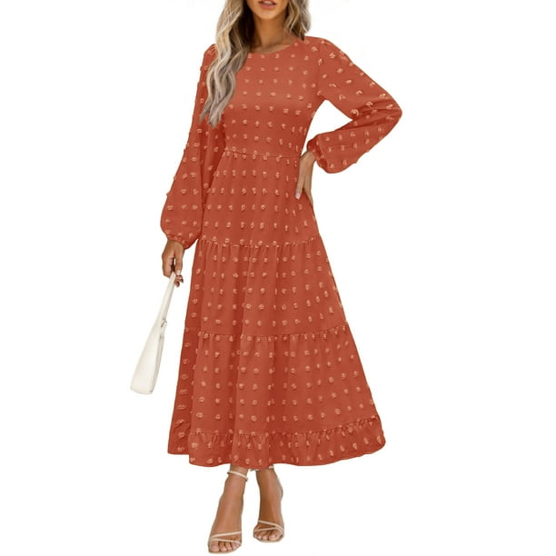 Vestido largo PRETTYGARDEN para mujer otoño-primavera con lunares suizos