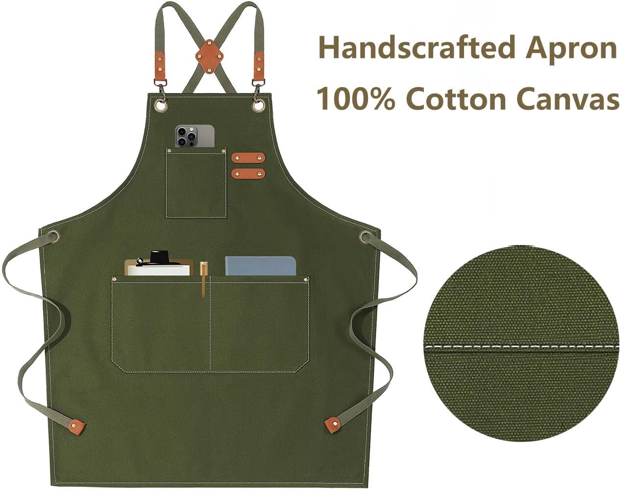 Chef Aprons for Men Women with Large Pockets, Cotton Canvas Cross Back Heavy Duty Adjustable Work Apron, Size M to XXL(Grey)