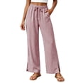 thumbnail image 2 of Gamviast Womens Striped Wide Leg Pants Elastic Waist Drawstring Side Slit Casual Palazzo Trousers with Pockets Lightweight Beach Pants for Vacation Lounge Summer Wear Wine XXL, 2 of 7