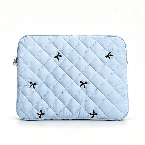 Blue Quilted Laptop Sleeve Bag with Bow Detail Large Size