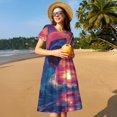 thumbnail image 4 of Disketp Hawaiian Island Beach Shark para Vestido de Manga Corta para Mujeres, Vestidos de Verano para Mujeres, Casual y Holgado para la Playa, 4 of 6