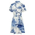 thumbnail image 6 of Blue Chinoiserie Toile Lady Womens Shirt Dresses Women'S Short Sleeve Dress Turn-Down Collar Dress A Line Casuall Dress Oversize(XS-6XL), 6 of 7