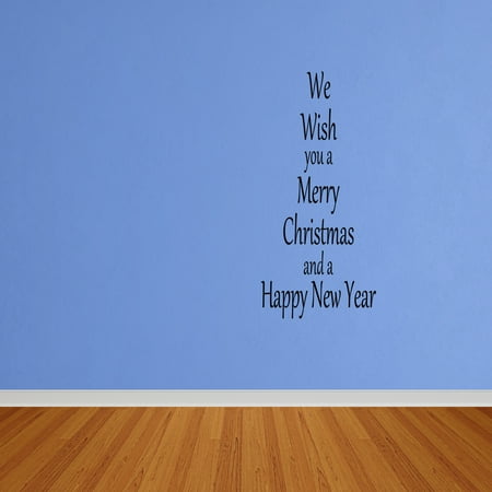 Merry Christmas Wishing Quotes Wall Decal Quote We Wish You A Merry Christmas And A Happy New Year Decor W75 ()