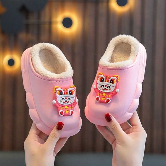 Kids Toddler Boys Winter Slippers Girls Closed Toe Slippers Boys Closed Toe Slippers Soft Plush Boys House Slippers Plush Slippers for Girls Girls Winter Footwear 5.5-6 Years