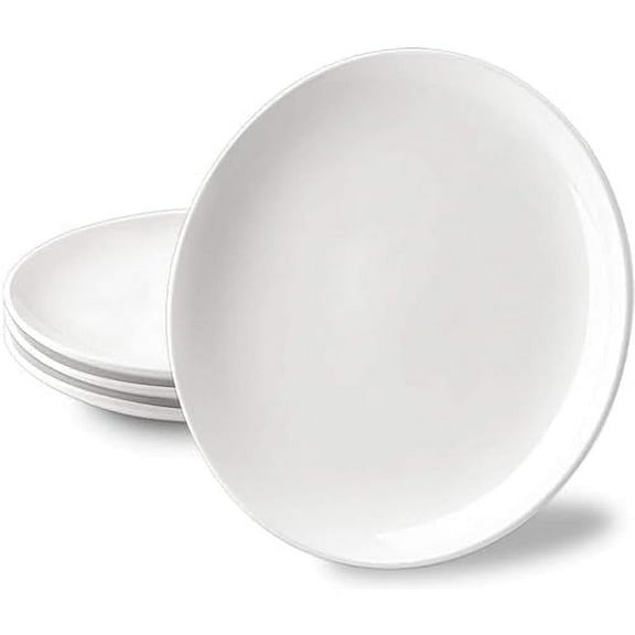 Delling 10 in White Dinner Plates Set, Ceramic Salad Plate, Oven, and Dishwasher Safe - Set of 4