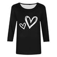 thumbnail image 4 of BLTIBY Womens Valentines Day Shirts Love Heart Print 3/4 Sleeve Crew Neck T-shirt Holiday Loose Casual Pullover Tops Black 4 L, 4 of 5