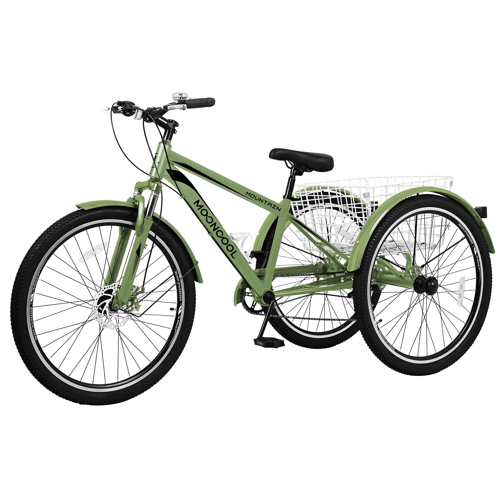 ABORON 24/26/27.5 Inch Adult Mountain Tricycle, 7 Speed Three Wheel MTB, Adults Trikes Cruiser Bikes with Shopping Basket & Accessories, Exercise Men's Women's Tricycles