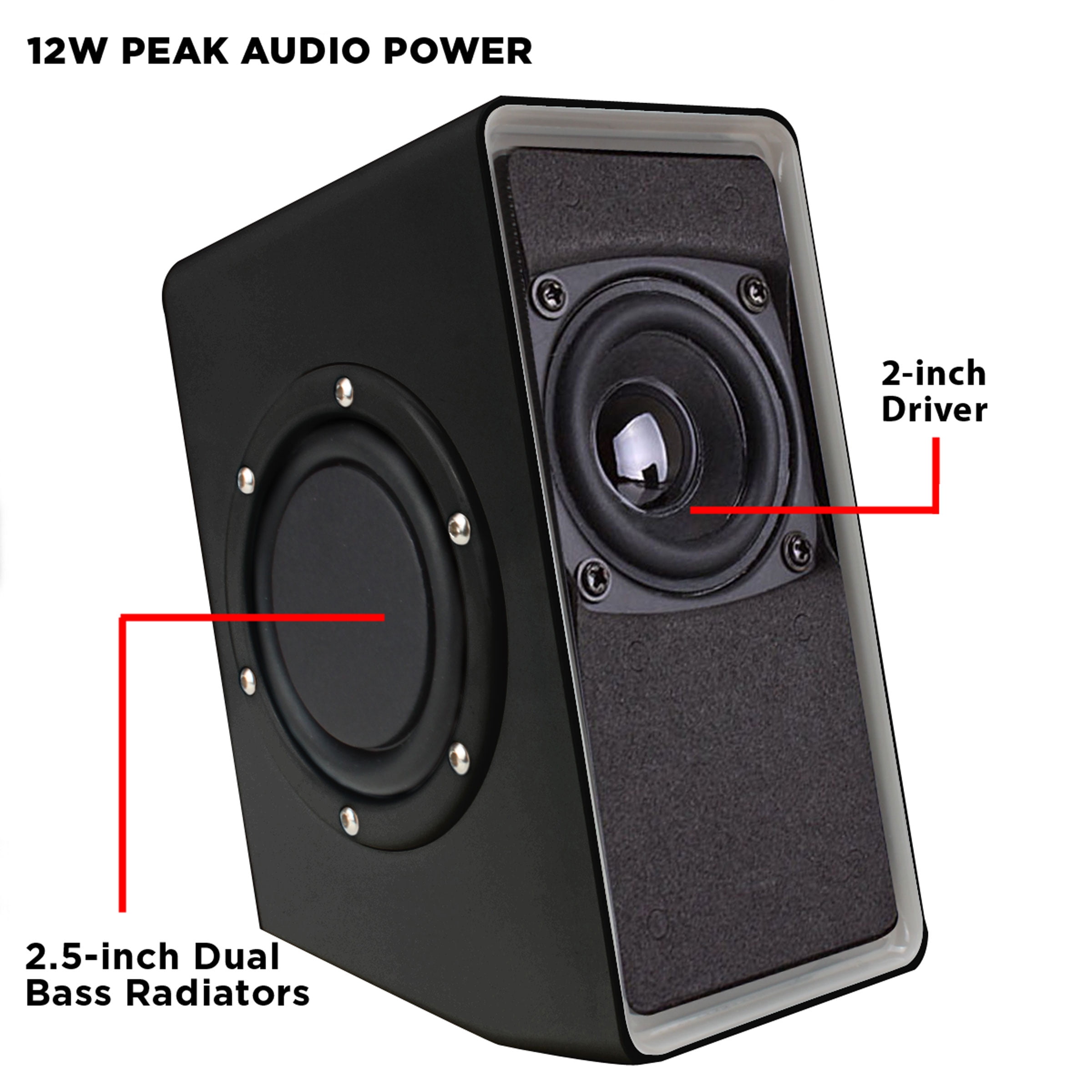GOgroove SonaVERSE O2i LED Computer Speakers (Black) Small USB Powered Gaming PC Speakers