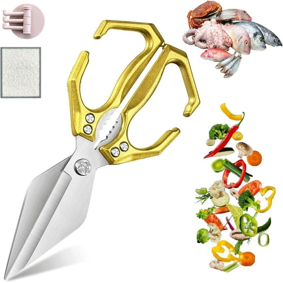 Seattleget Multifunctional Heavy-Duty Kitchen Shears, Sharp Stainless Poultry Scissors Heavy Duty Cut Bone, 2025 New 2 In 1 Ergonomic Kitchen Scissors For Chicken, Meat, Seafood Cutting
