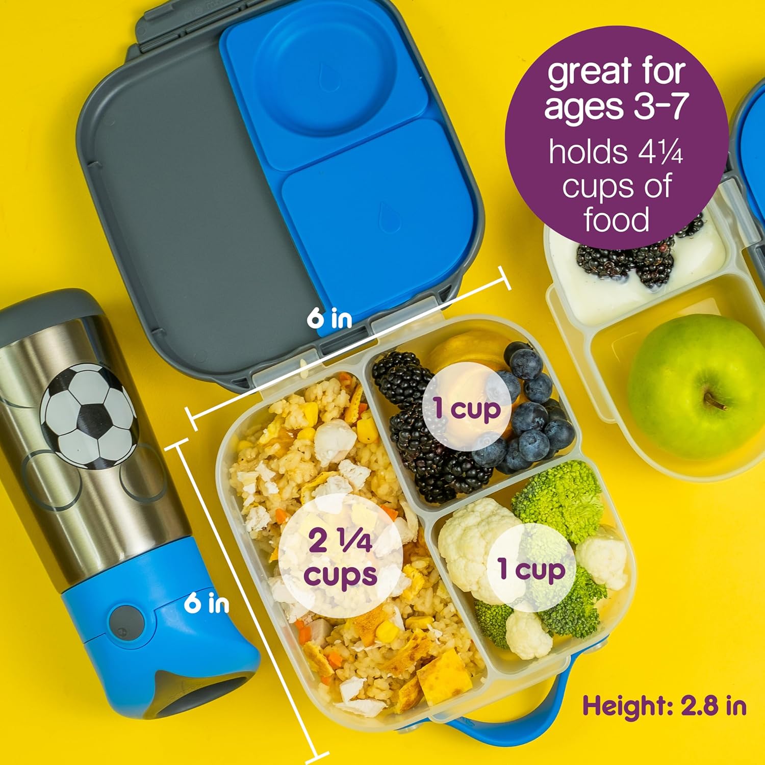 b.box Mini Lunch Box for Kids: Bento Box, Lunch Snack Container Ages 3+, BPA Free (Chill Out, 4¼ Cup Capacity)