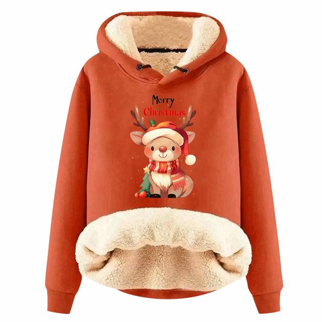 WEAIXIMIUNG Sweat à Capuche pour Femmes Imprimé Vintage de Noël à Manches Longues