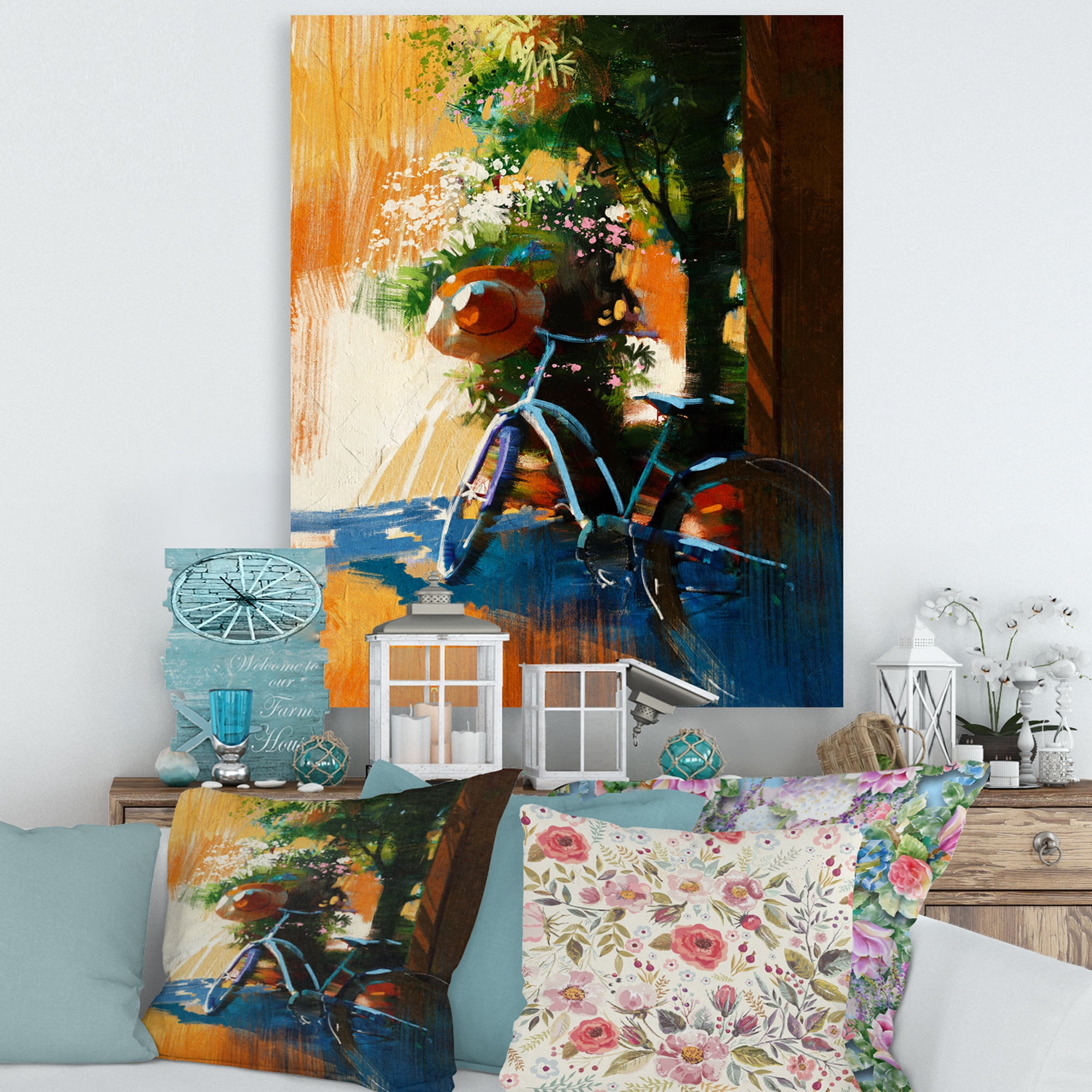 Designart ' Ancient Bicycle and Old Hat On Summer Day ' Vintage Canvas Wall Art Print
