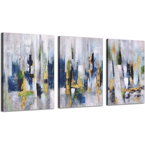 Blue Abstract Canvas Wall Art for Living Room :3 Piece Wall Art Framed for Bedroom Wall Decor Coastal Abstract Wall Art Ready To Hang 12X16 Inch Each