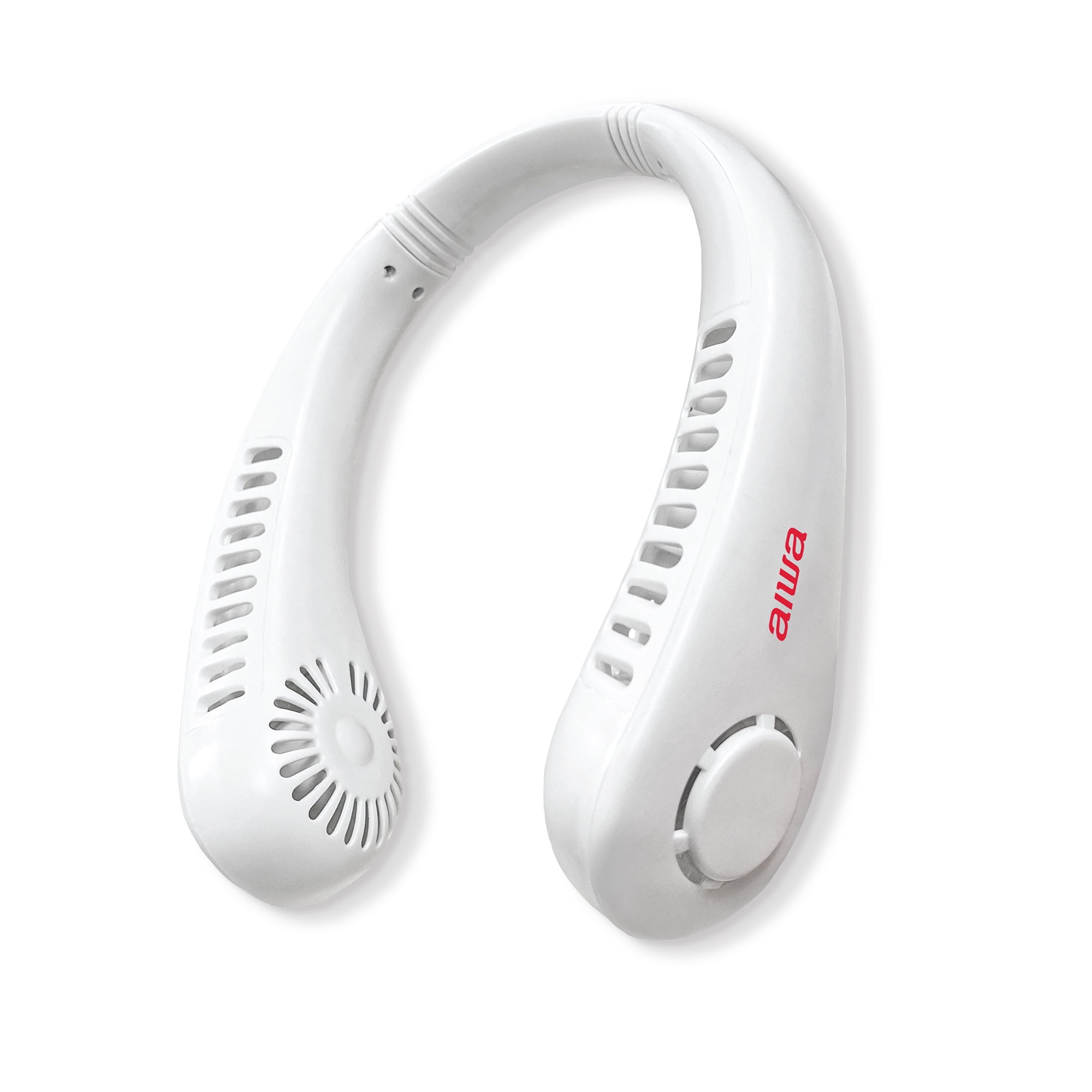 Aiwa Rechargeable Neck Fan, 2 Pack Wearable Portable Fan with 3 Speeds, USB-C Charging, Flexible Neckband, Lightweight Hands-Free Cooling, White