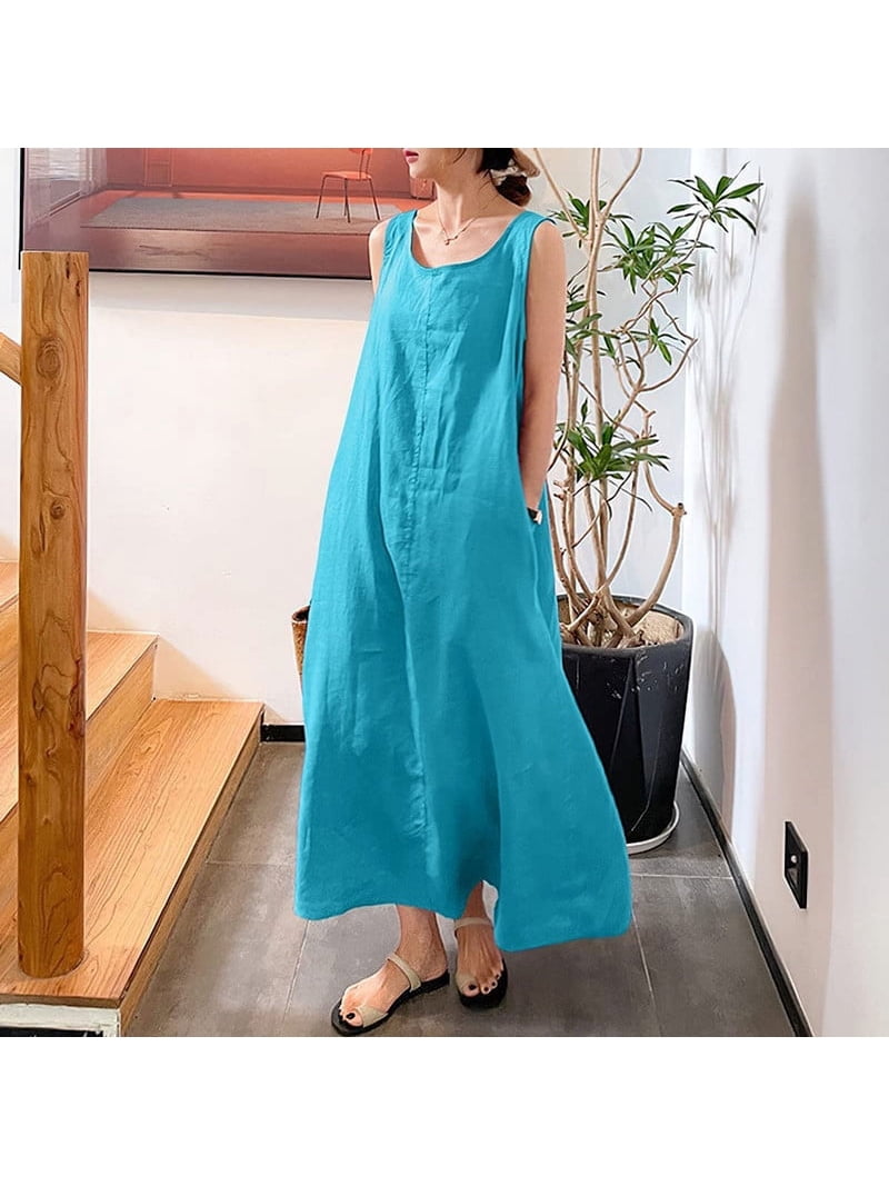 chouyatou Women's Summer Casual Sleeveless Cotton Sun Dress Maxi Tunic Tank Beach Dress with Pocket - Walmart.com chouyatou Women's Summer Casual Sleeveless Cotton Sun Dress Maxi Tunic Tank Beach Dress with Pocket - Walmart.com
