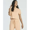 thumbnail image 3 of Real Essentials 2 Pack: Women's Ribbed Knit Cropped Short Sleeve Top with Jogger Sweatpants Lounge Set Sleep, 3 of 6