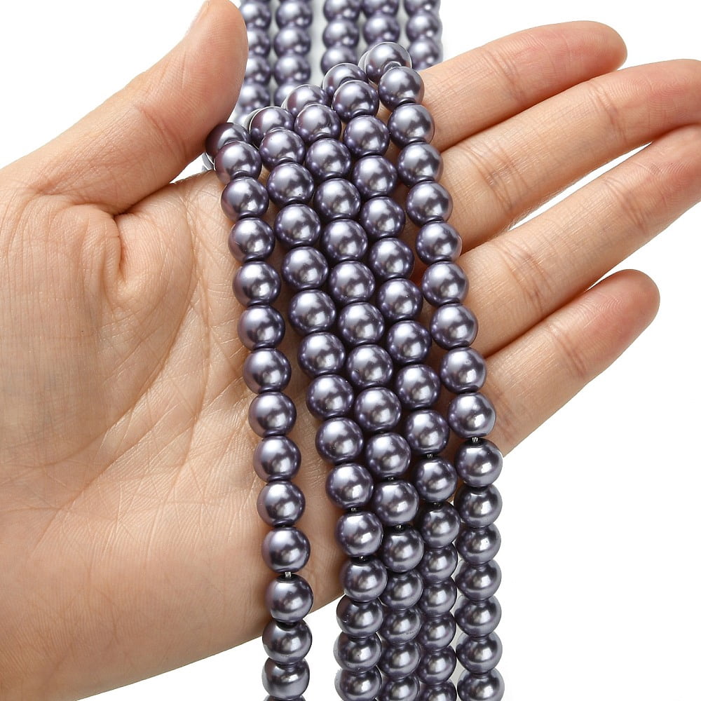 10Strand Eco-Friendly Dyed Glass Pearl Round Beads Strands Grade A Cotton Cord Threaded Medium Purple 8mm Hole: 1.2~1.5mm about 52pcs/strand 15 inch
