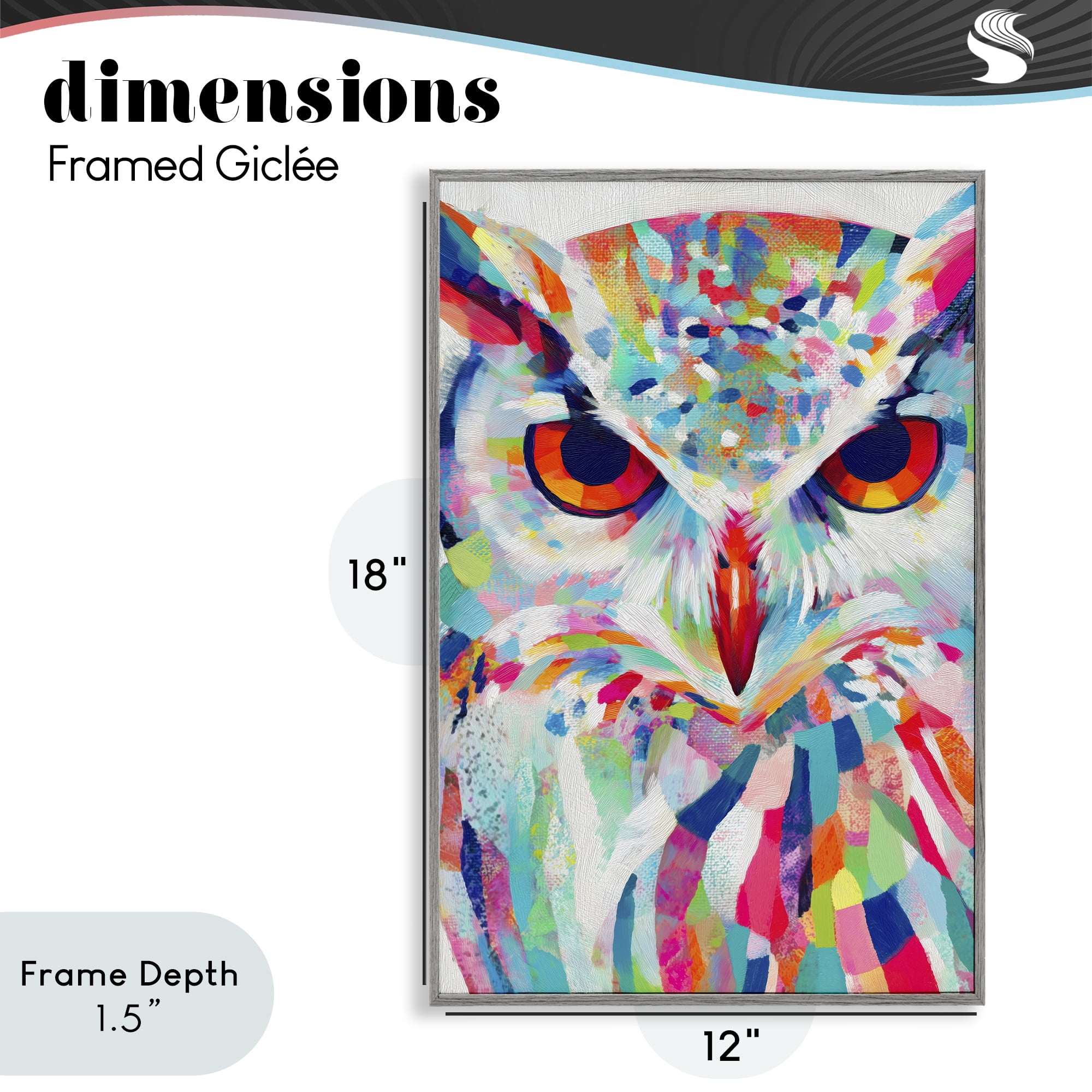 Stupell Industries Expressive Owl Gaze Gray Framed Giclee Art, design by Chromatic Storm Studio