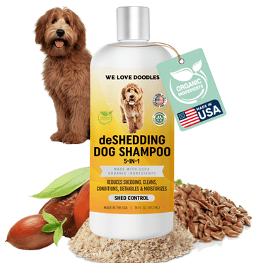 5-in-1 Deshedding Dog Shampoo & Conditioner, Infuses Skin & Coat with Vitamins & Omega 3 Fatty Acids, Anti-Shed for Puppies, Made in USA, Shed Control for Dogs, 16 oz [We Love Doodles]