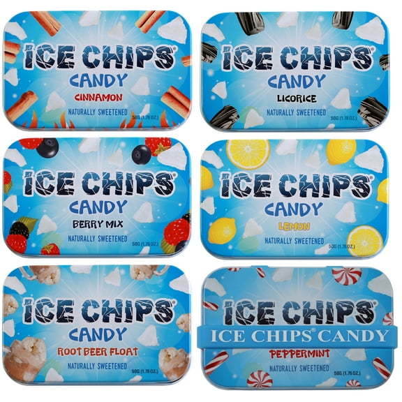 ICE CHIPS Xylitol Candy Variety Pack (6 Tins)