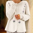thumbnail image 5 of XPMWRP Women's Knitted Open Front Embroidered Floral Jackets Fashion Soft Casual Long Sleeve Button Coats Outerwear Beige M, 5 of 6