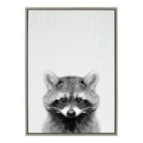Kate and Laurel Sylvie Raccoon Black and White Portrait Framed Canvas Wall Art by Simon Te Tai, 23x33 Gray