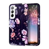 CASEFIV for Samsung Galaxy S22 /S22 Plus 5G Case,Marble Pattern 3 in 1 Heavy Duty Shockproof Full Body Rugged Hard PC Soft Silicone Drop Protective Women Girls,Purple Flower