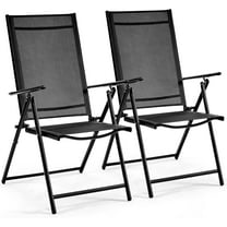 VibrantEcho Patio Folding Dining Chairs Set of 2, Stackable Outdoor Chairs with 8 Adjustable Back Positions and Armrest for Garden, Lawn, Yard and Beach, Black