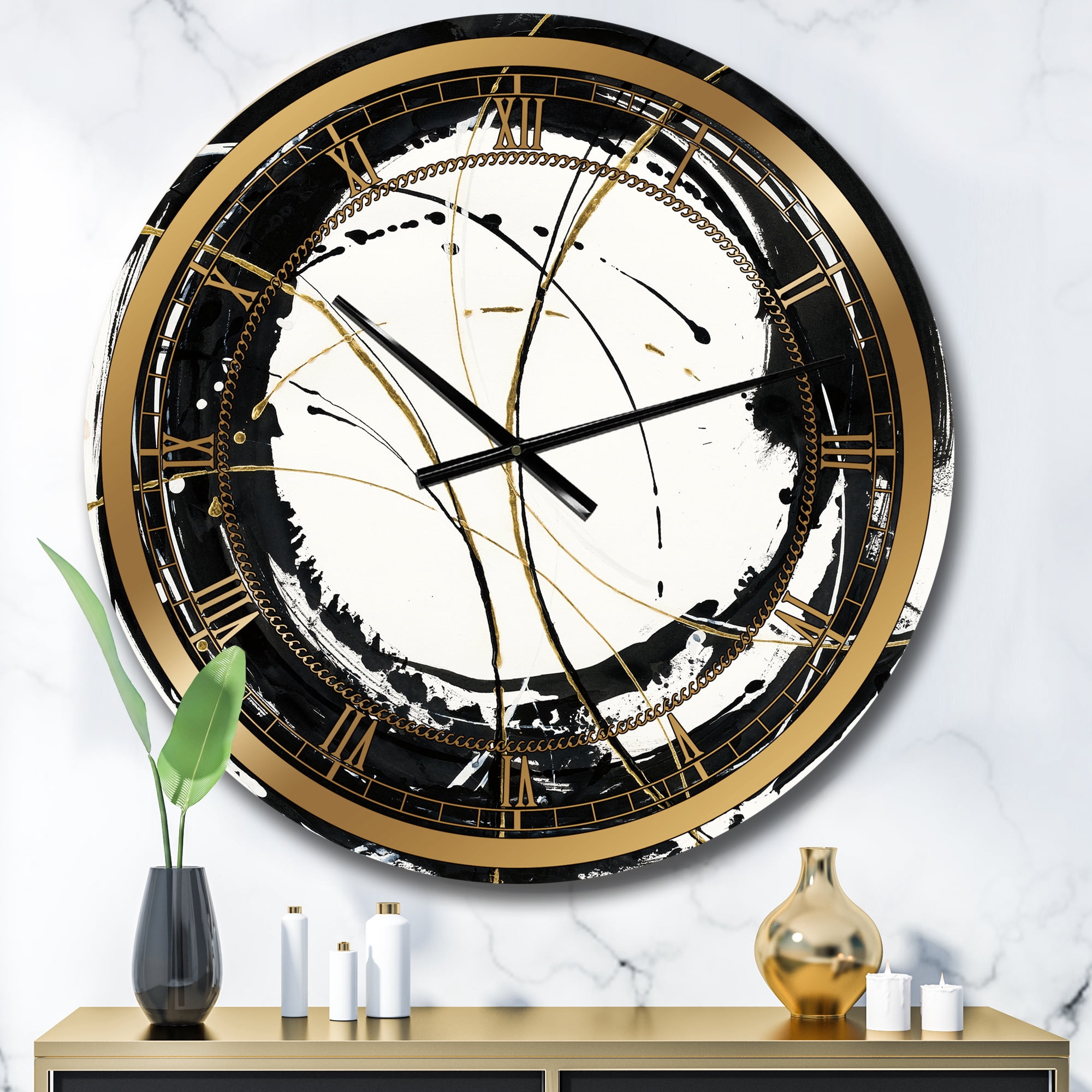 Designart 'Gold Metallic Circle' Metal Wall Clock