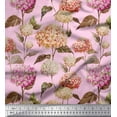 thumbnail image 1 of Soimoi Pink Heavy Satin Fabric Leaves & Madhabilata Floral Fabric Prints By Yard 54 Inch Wide, 1 of 3
